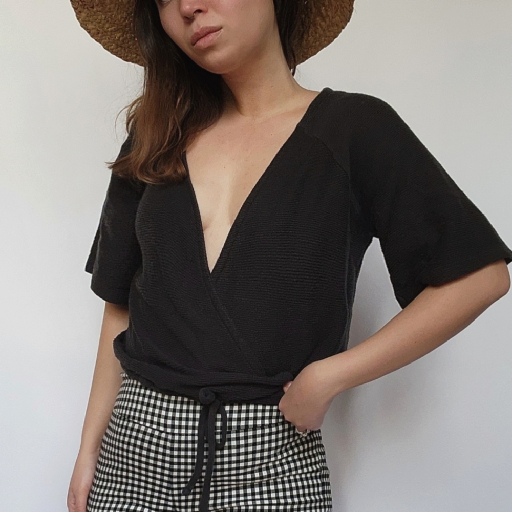 Charcoal gray wrap blouse